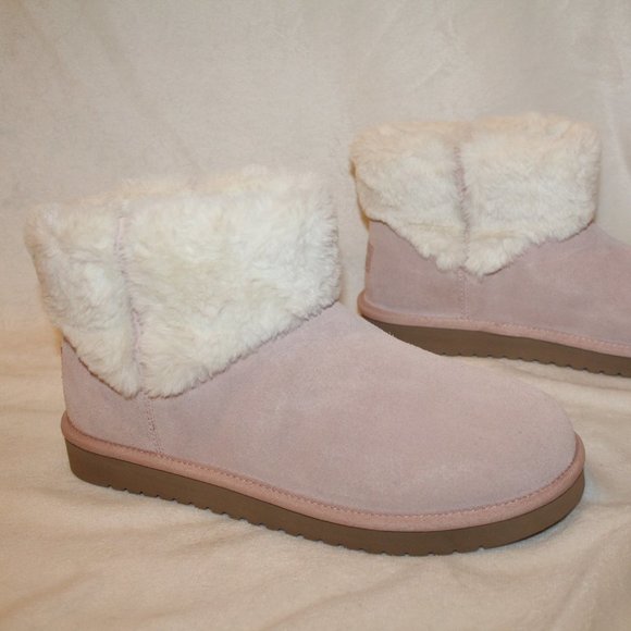 NIB UGG KOOLABURRA WOMEN'S ABREI MINI PINK SUEDE FUR CUFFED ANKLE BOOTS 10 - Picture 3 of 6